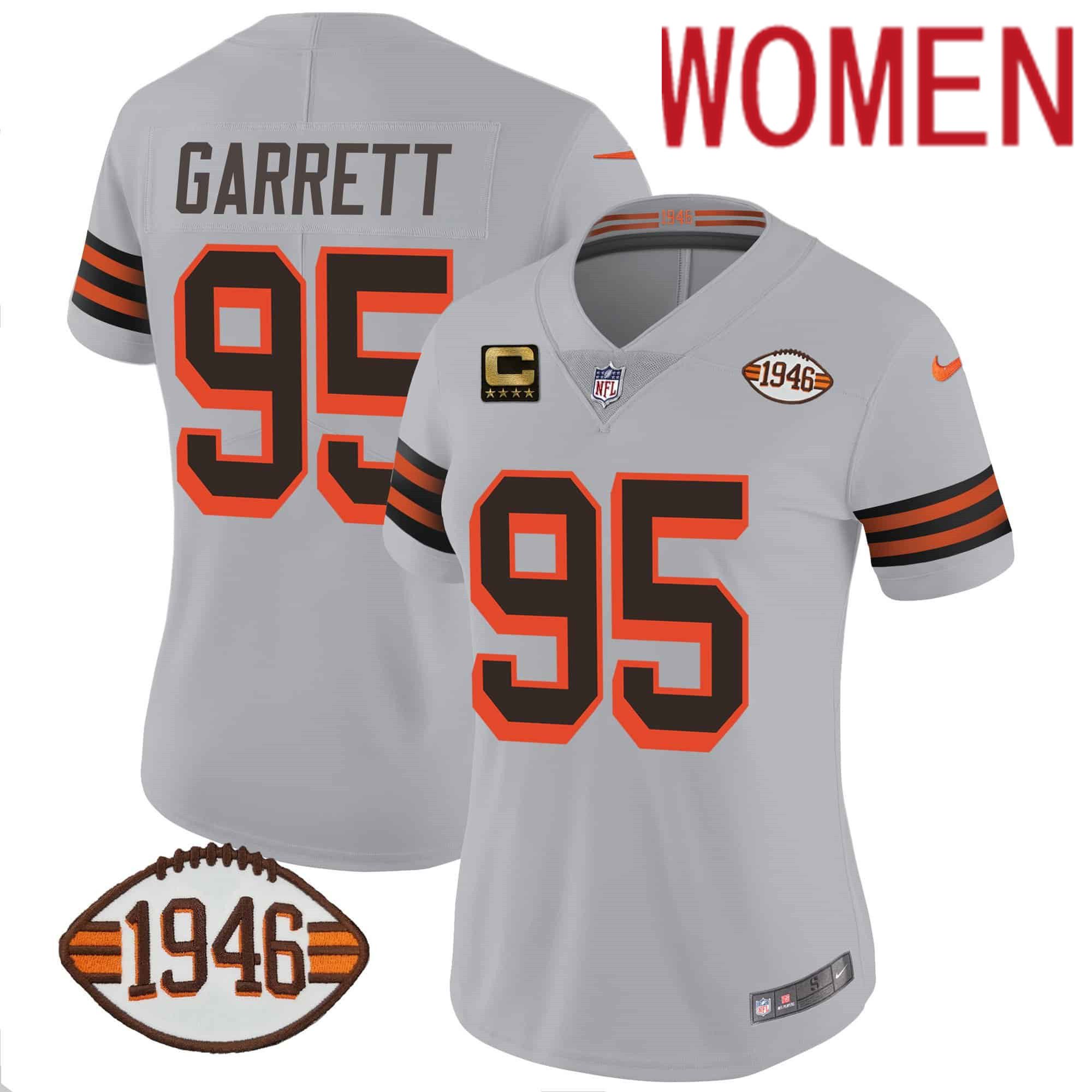 Women Cleveland Browns #95 Garrett Grey 1946 75th Anniversary Patch 2024 Nike NFL Jersey->women nfl jersey->Women Jersey